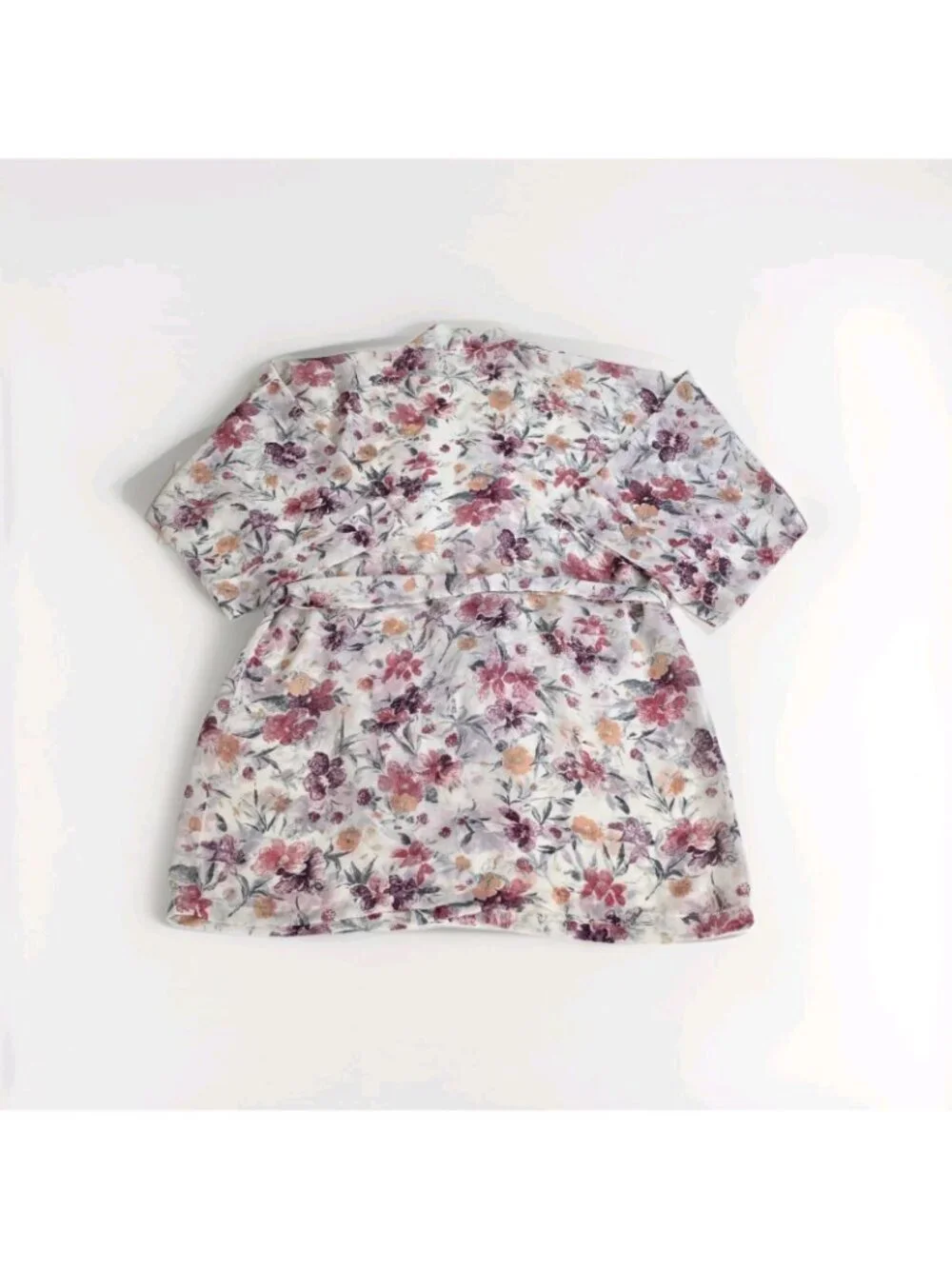 Vtg La Senza Short Kimono Robe S/M Sheer Chiffon Floral Watercolor Belt Coquette